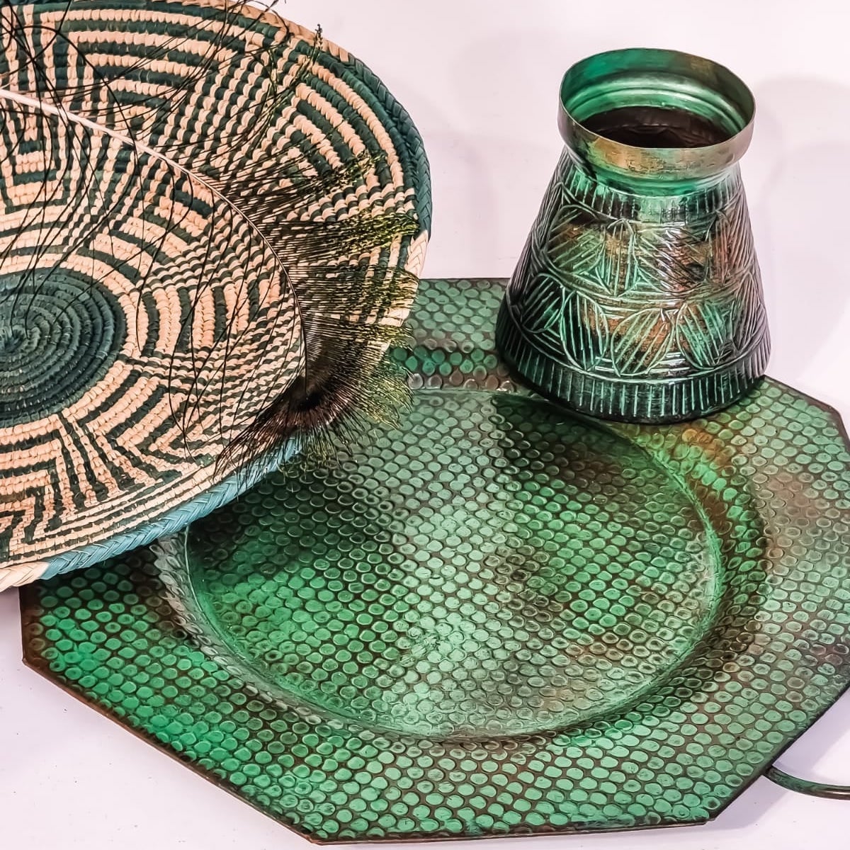 HAND ENGRAVED PEN POT & SERVING TRAY